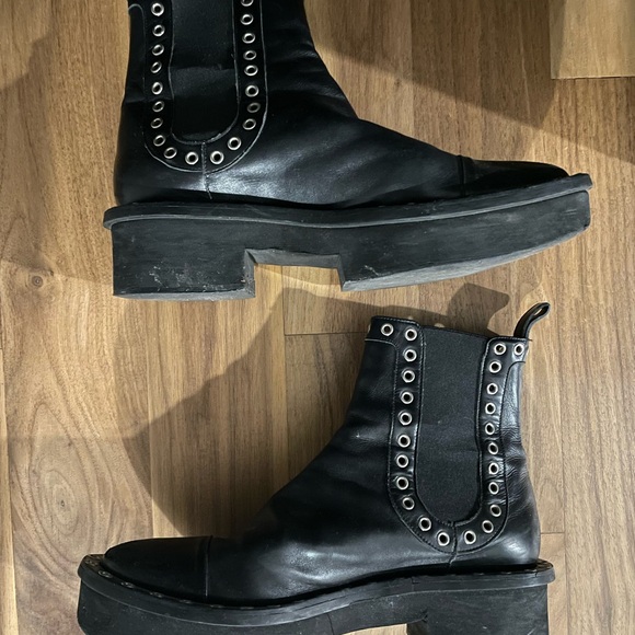 Robert Clergerie Black Heeled Grommet Boots - Picture 3 of 5